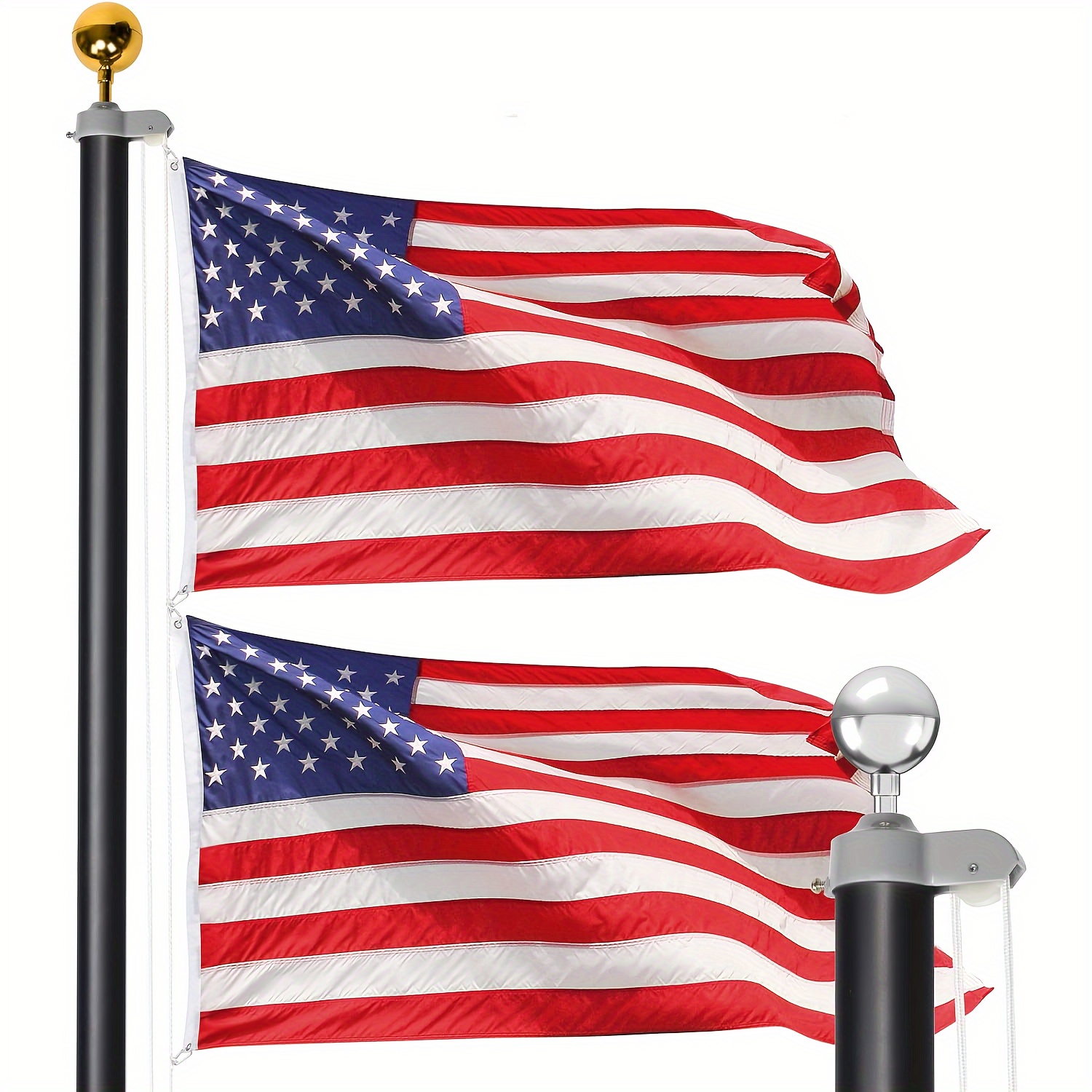 

Flagpole Kit - Heavy Duty Residential Flagpole - Segmented Outdoor Buried Thick Adjustable Height Aluminum Pole Outdoor Commercial, Random Gold And Silver Balls, 3x5 American Flag