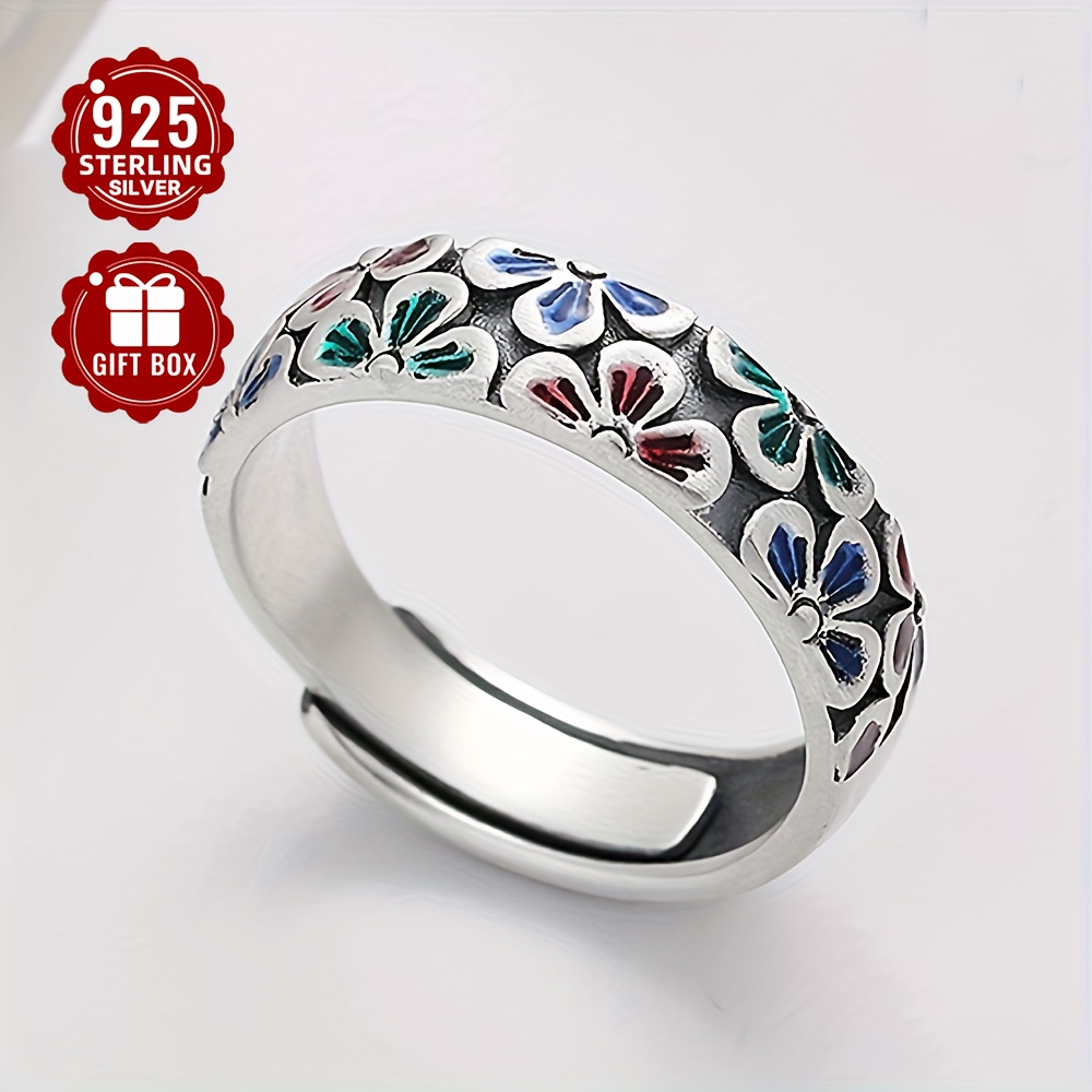 

1pc 925 Pure Silvery Creative Neutral Drip Flower Ring Fresh For Men And Women Suitable For About 4.6g