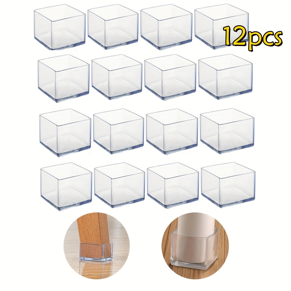 4/12pcs Transparent Pvc Chair Leg Covers, Square, 30x30mm, Durable Floor Protector, Chair Leg Protector