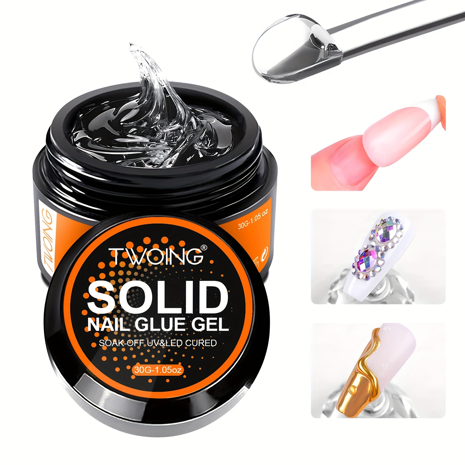 TEMU Twoing 30g Solid Nail Glue Gel - Extra Large Capacity, Light Cured Strong Adhesive For Press-on Nails, False Nail Tips & Rhinestones - Ideal For Nail Art At Home Or In A Salon