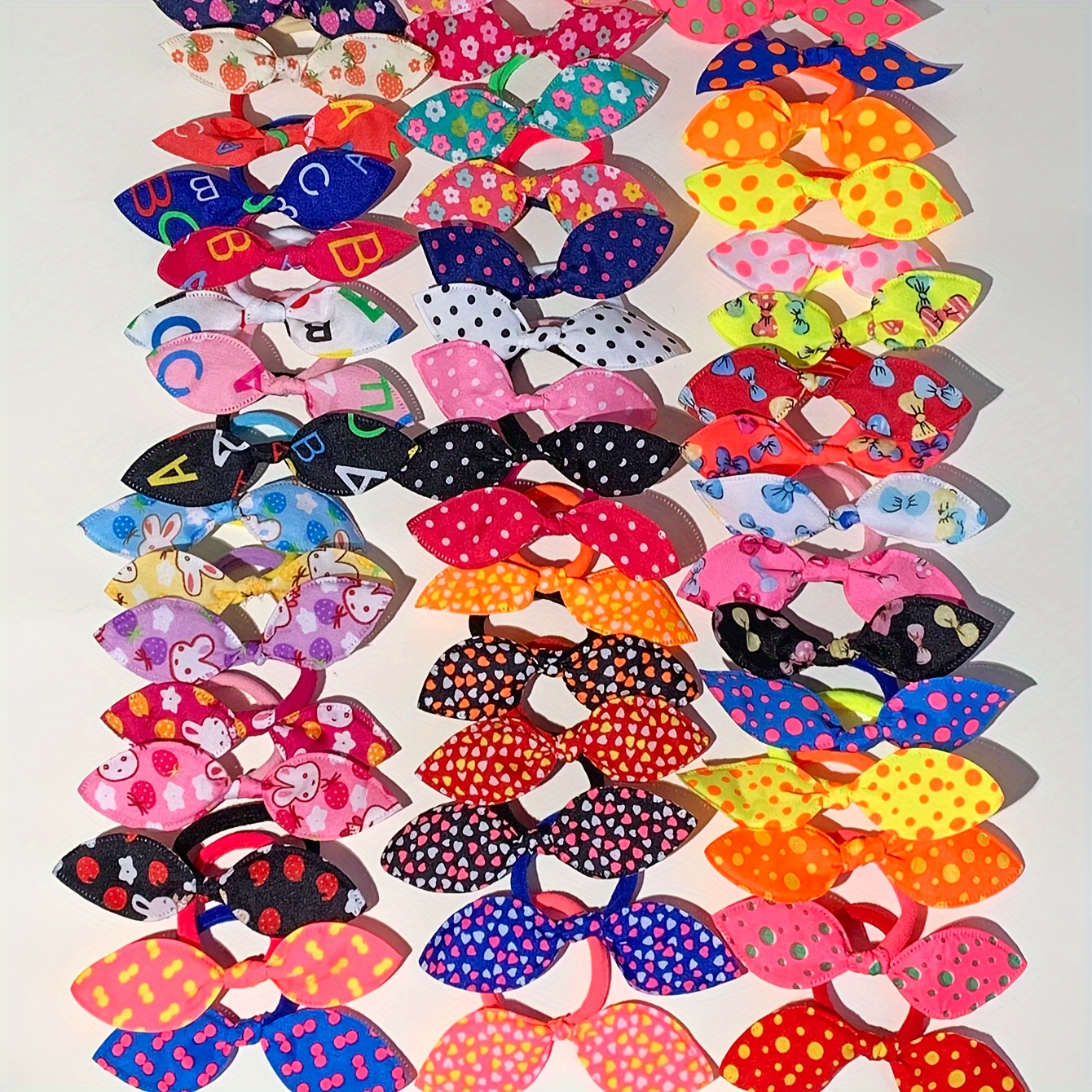 

50-piece Vintage Bow Hair Bands For Girls - Colorful Elastic Ponytail Holders, Cute & Durable