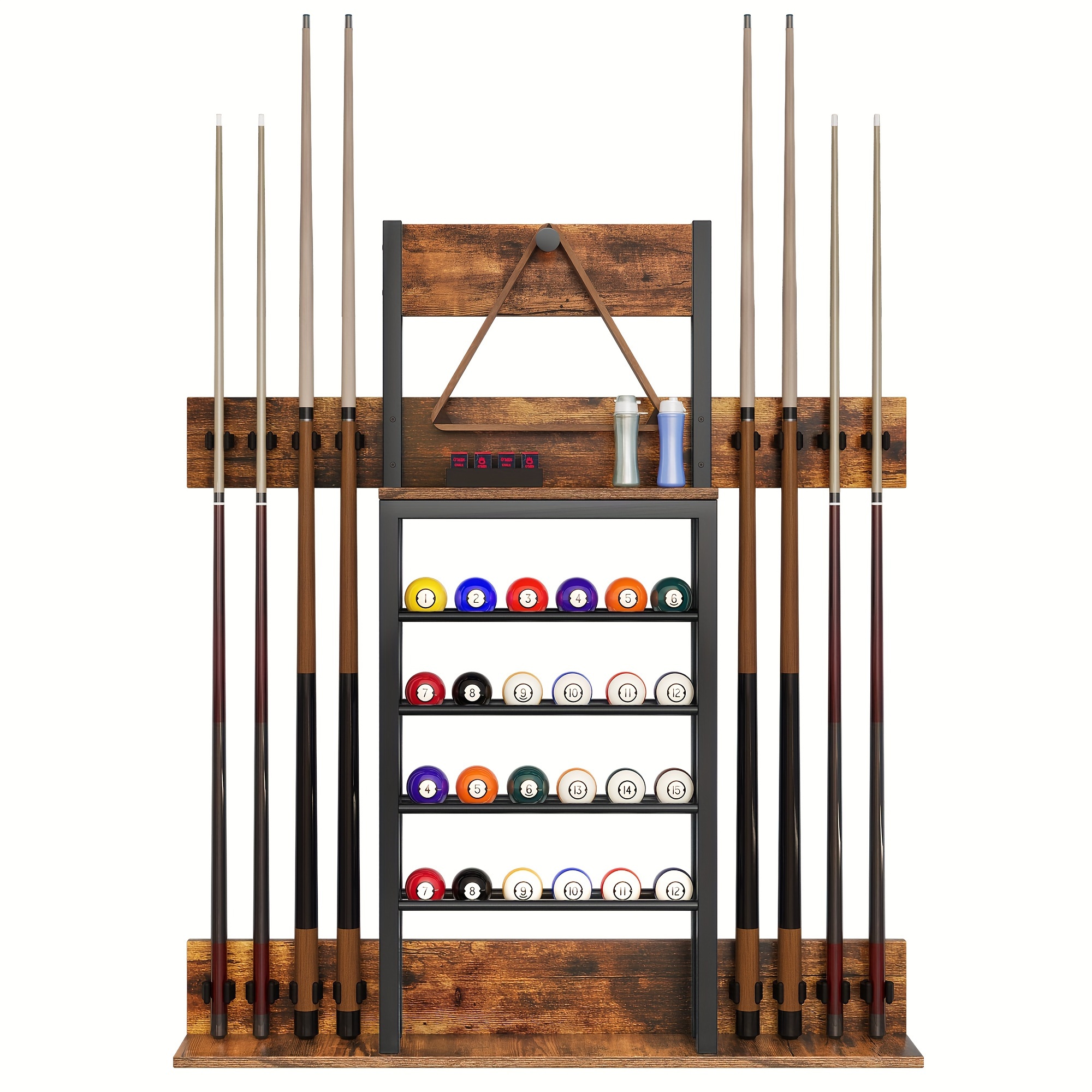 

Wall Mounted Wood Billiard Pool Stick Holder Rack Holds 8 Cue Sticks & 24 Balls