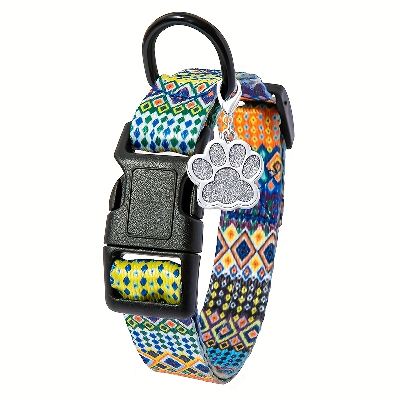 TEMU Customized Personalized Bohemian Style Dog Collar - Includes A Nameplate - Engraved With Name, Phone, Id, Etc., Easy To Tighten And Quick
