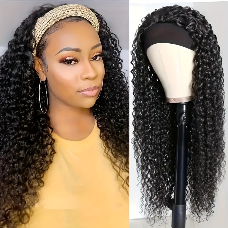 

Headband Wigs For Women 24" Long Elegant Curly Wave Synthetic Wig - High Temperature Fiber, Rose Net Cap, 150% Density, Glueless Design, Suitable For All - Black