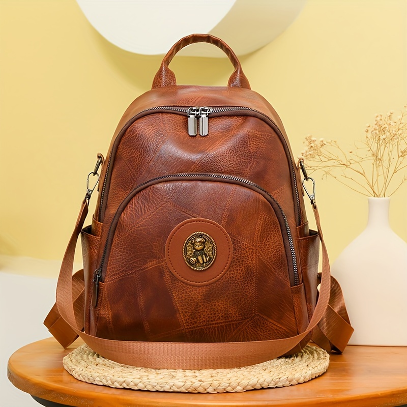 Plaid Embossed Backpack Purse Vintage Pu Leather Travel - Temu