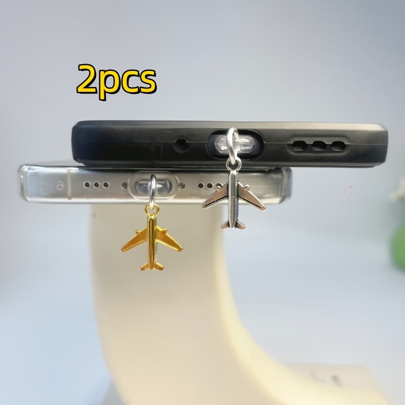 TEMU 2 tapones antipolvo con forma de avión para iPhone/telefono móvil Tipo-C, decoración para teléfono móvil, como colgante de llavero para viajeros