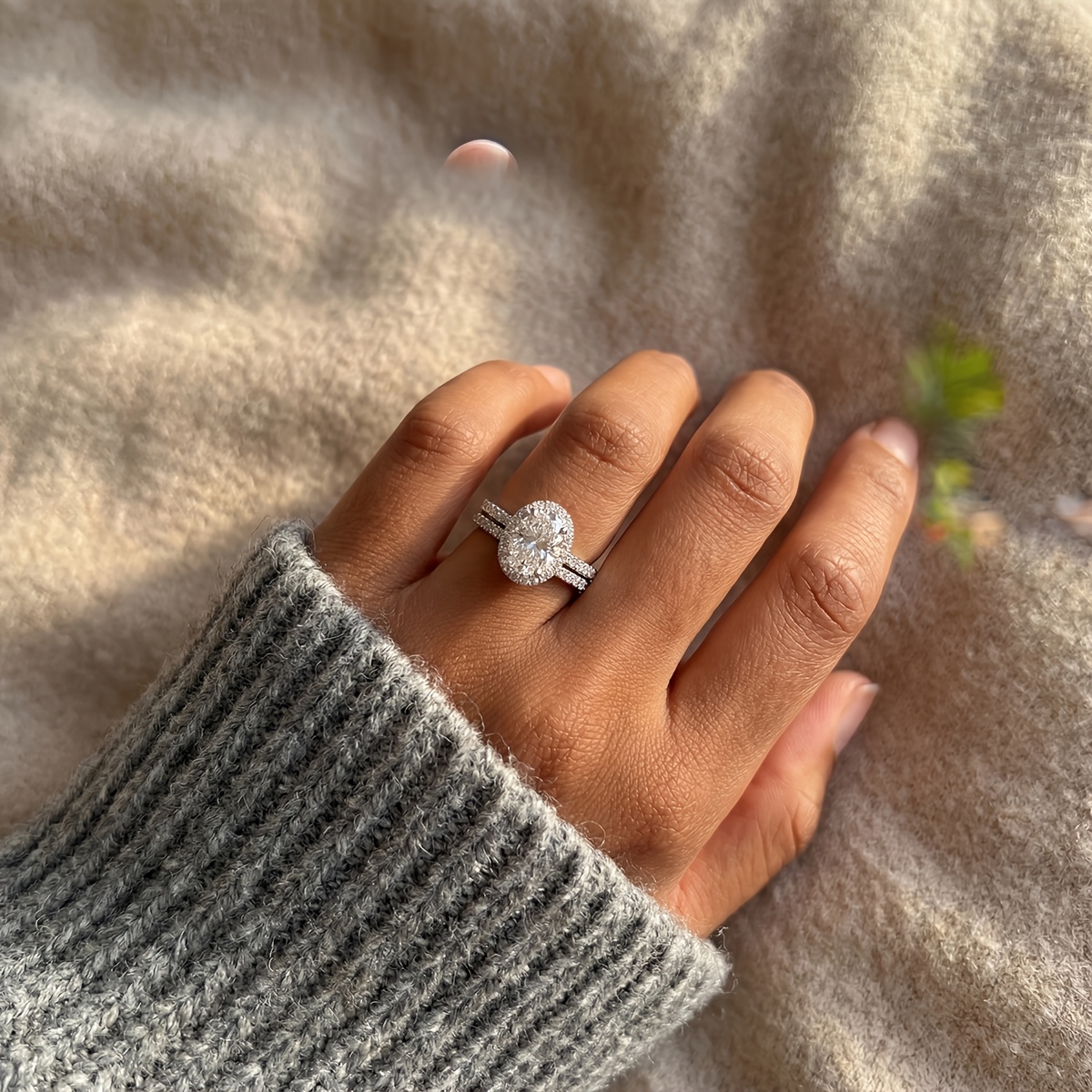 Women's Luxury Oval Ring Set, High Quality Copper Plated
