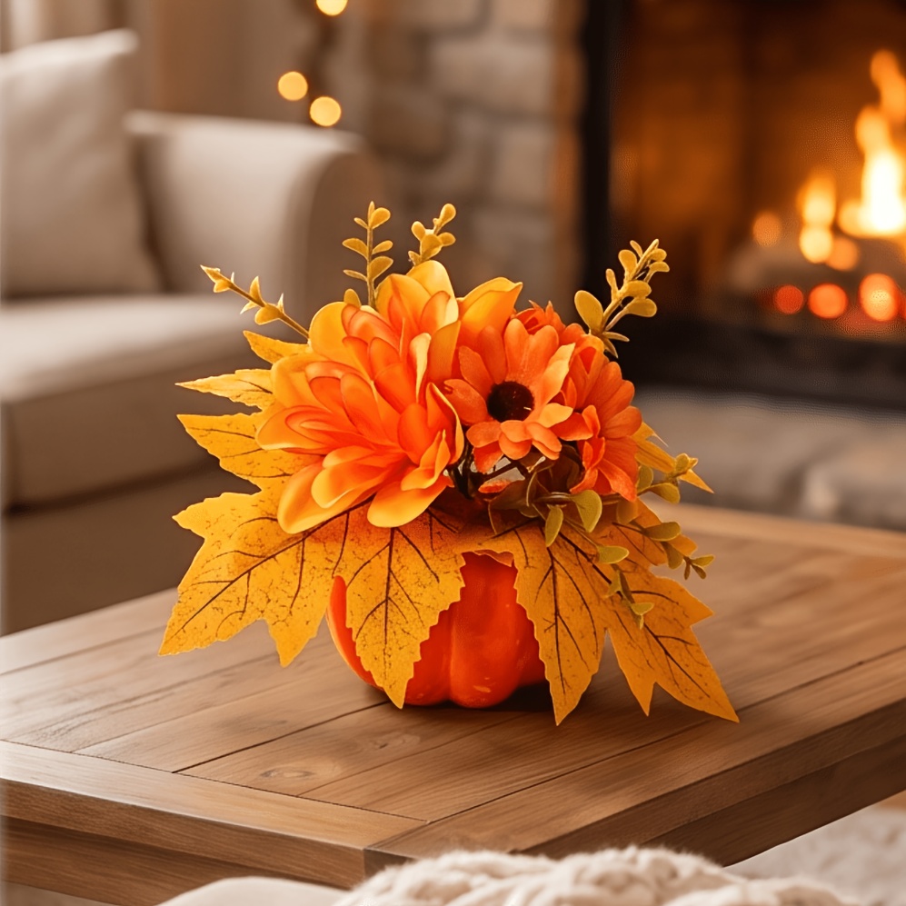 TEMU Autumn Artificial Pumpkin, Pomegranate Flower, And Small Daisy Artificial Flowers, Suitable For Thanksgiving, Autumn Table Settings, Living Room