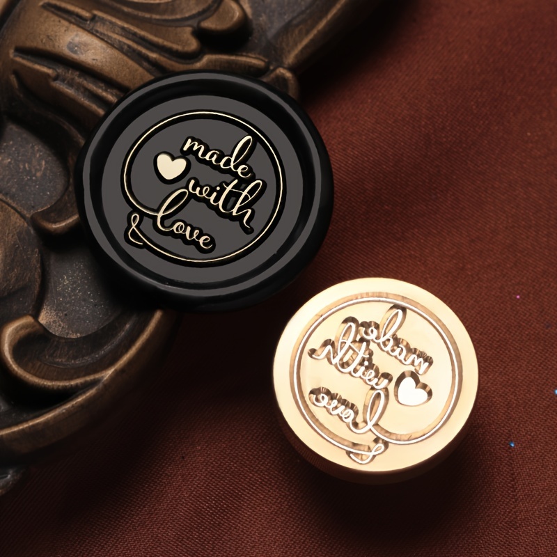 Image of Vintage Style Wax Seal Stamp Set, 1 Piece English Script Copper Sealing Stamp, Round Solid Brass For Envelope And Gift Decorations, Assorted Greetings And Wishes Design.