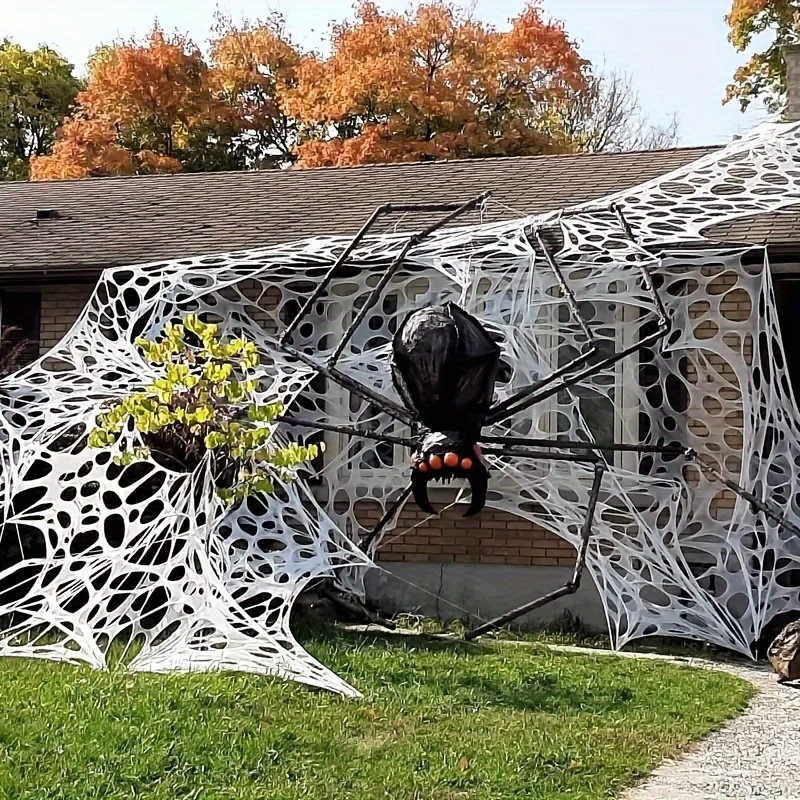 

1pc Spider Web Outdoor Decoration, 200 Stretchable And Cuttable Horror Spider Web, Wall Hanging Fabric, No Electricity Required, Holiday Decoration, With 10 Ground Stakes