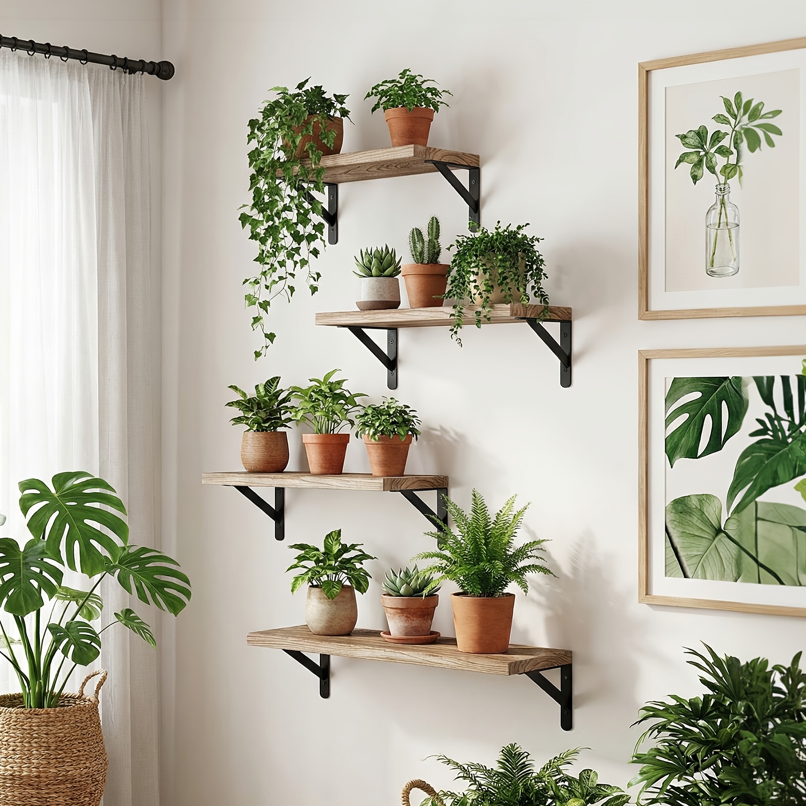 TEMU Tomnk 4pcs Heavy-duty Floating Plant Shelves For Wall, Indoor/outdoor For Balcony, Garden, Patio, 5 Colors/3 Sizes, Wall-mounted Wooden Planter