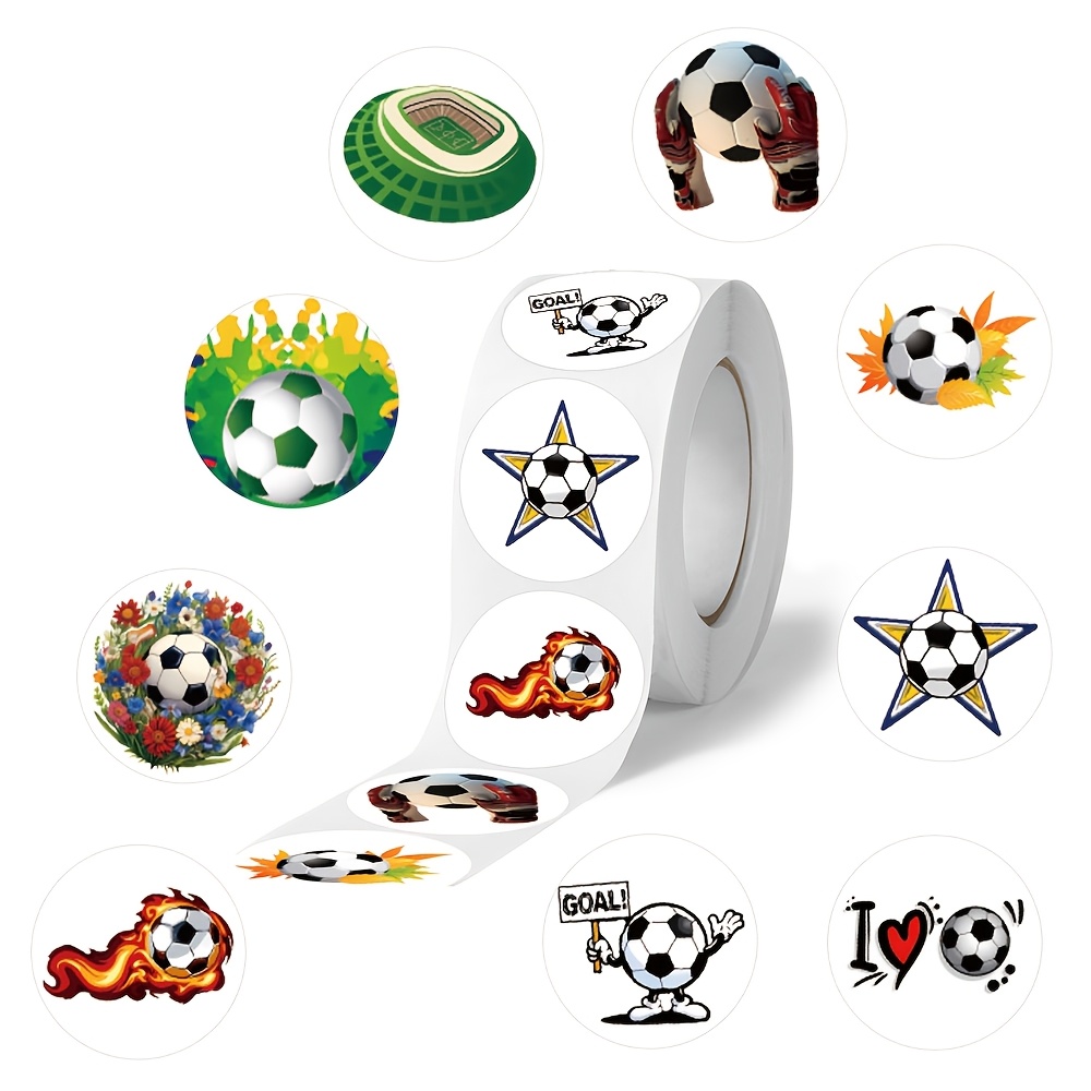 500pcs/roll Football Design Adhesive Tape Graffiti Stickers, 1-inch Pattern, Suitable For Roller Skating And Cycling, Festival Decorations, And Hand Books Craft Decorative Stickers