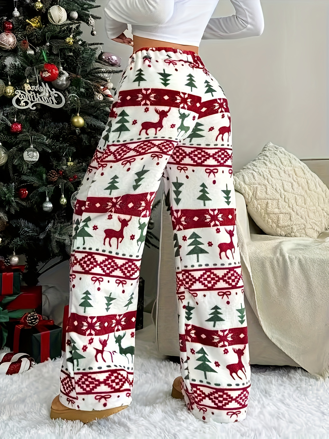 womens christmas pajama pants elastic waist drawstring cozy Temu