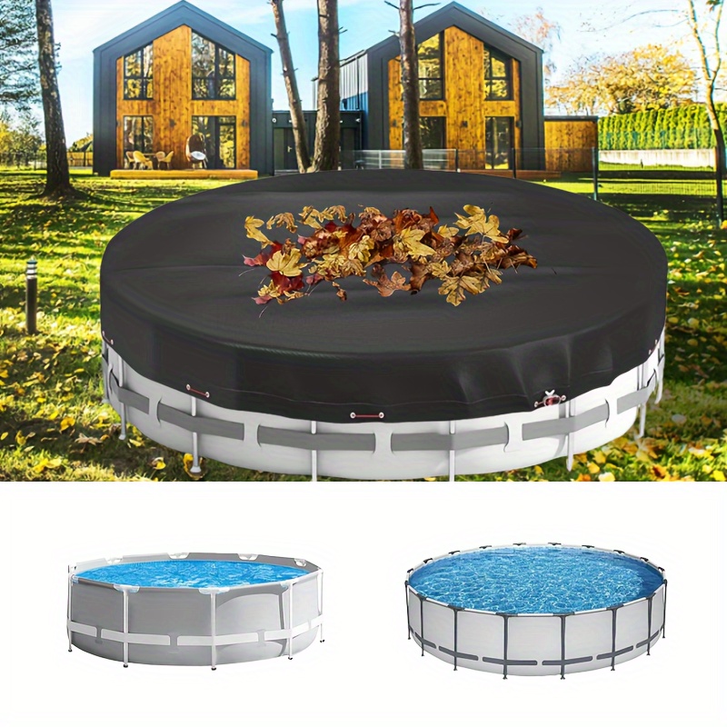 

1pc Black Round Oxford Cloth Pool Cover For Above Ground Pools, Protects Your Pool From Leaf And Insects, Your Pool Clean, Comes With A Tightener And Is .