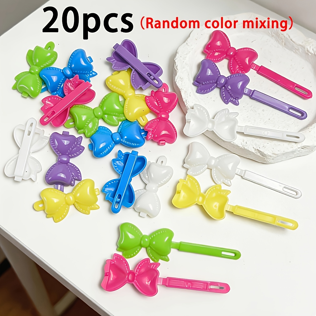 TEMU 20pcs Clips de Frange Latérale Multicolores Aléatoires pour Femmes, Accessoires de Cheveux Tendance avec Nœud Coloré