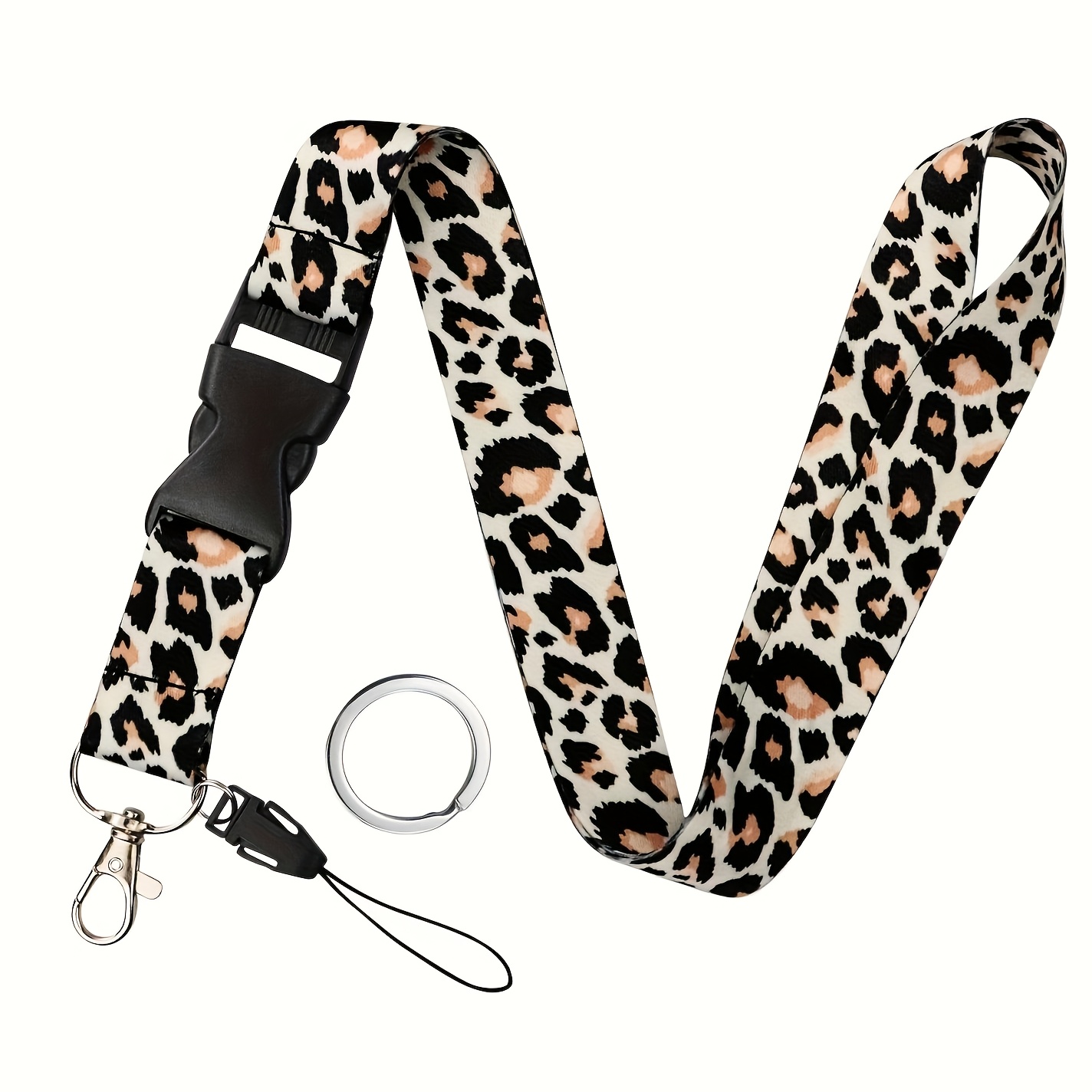E-shop 2D 1 Stück Brauner Leopardenmuster Lanyard mit abnehmbarer Schnalle, Schlüsselring & kleiner Schlaufe – Geeignet für Ausweise, Schlüssel,