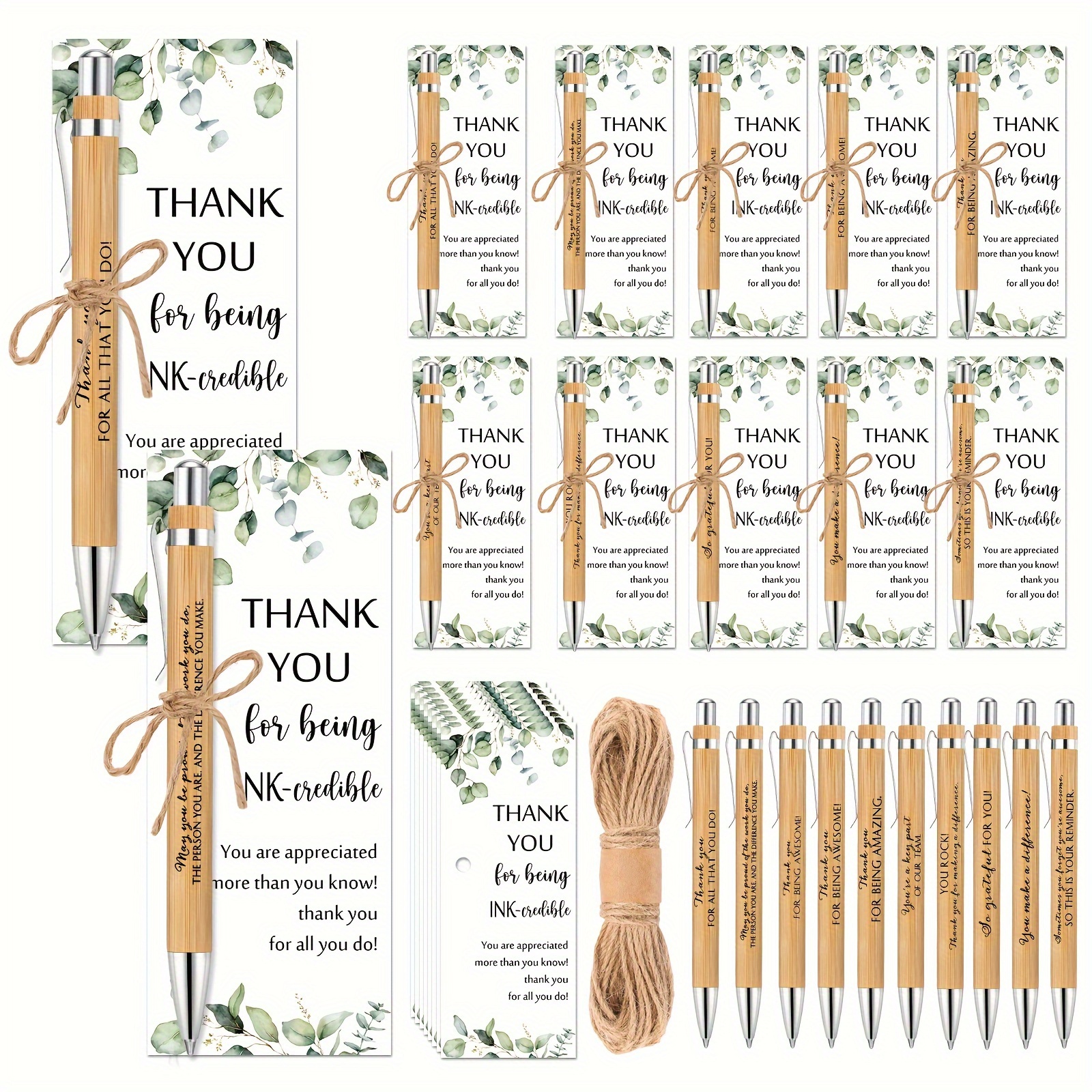 

120 Set Employee Appreciation Gifts Sign Wood Bamboo Pens With Thank You Bookmark Cards For Coworker Back To School Gifts For Classroom Teacher Student Supplies Party Favor