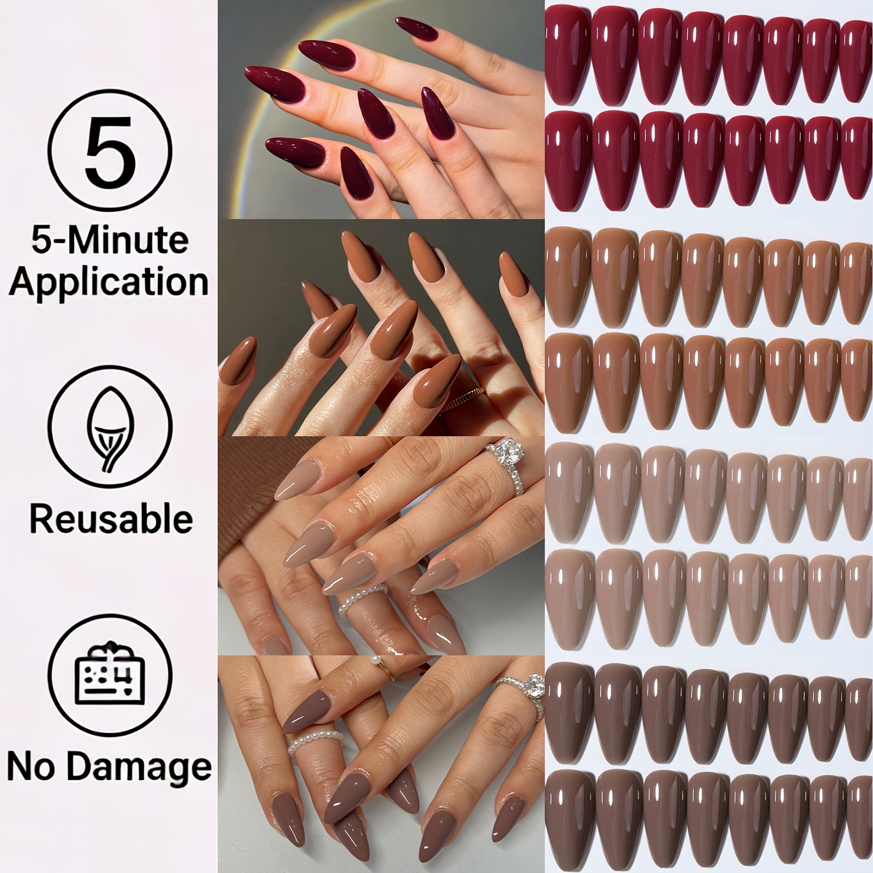 96pcs Long Almond Design Acrylic Pressed Nails Medium Fake Nail Set. Red Nails For Women And For And Party Use