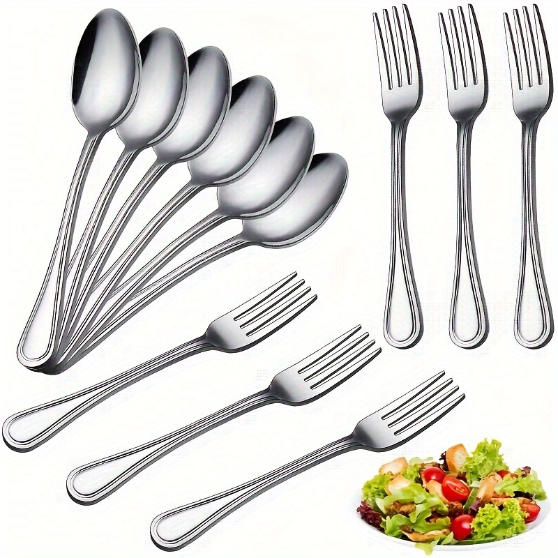 TEMU Cuillères et de Service, 24pcs en Acier Inoxydable , Adaptés au Lave-Vaisselle, Convient pour les Cuisines Familiales et à Manger. Décor Ramadan