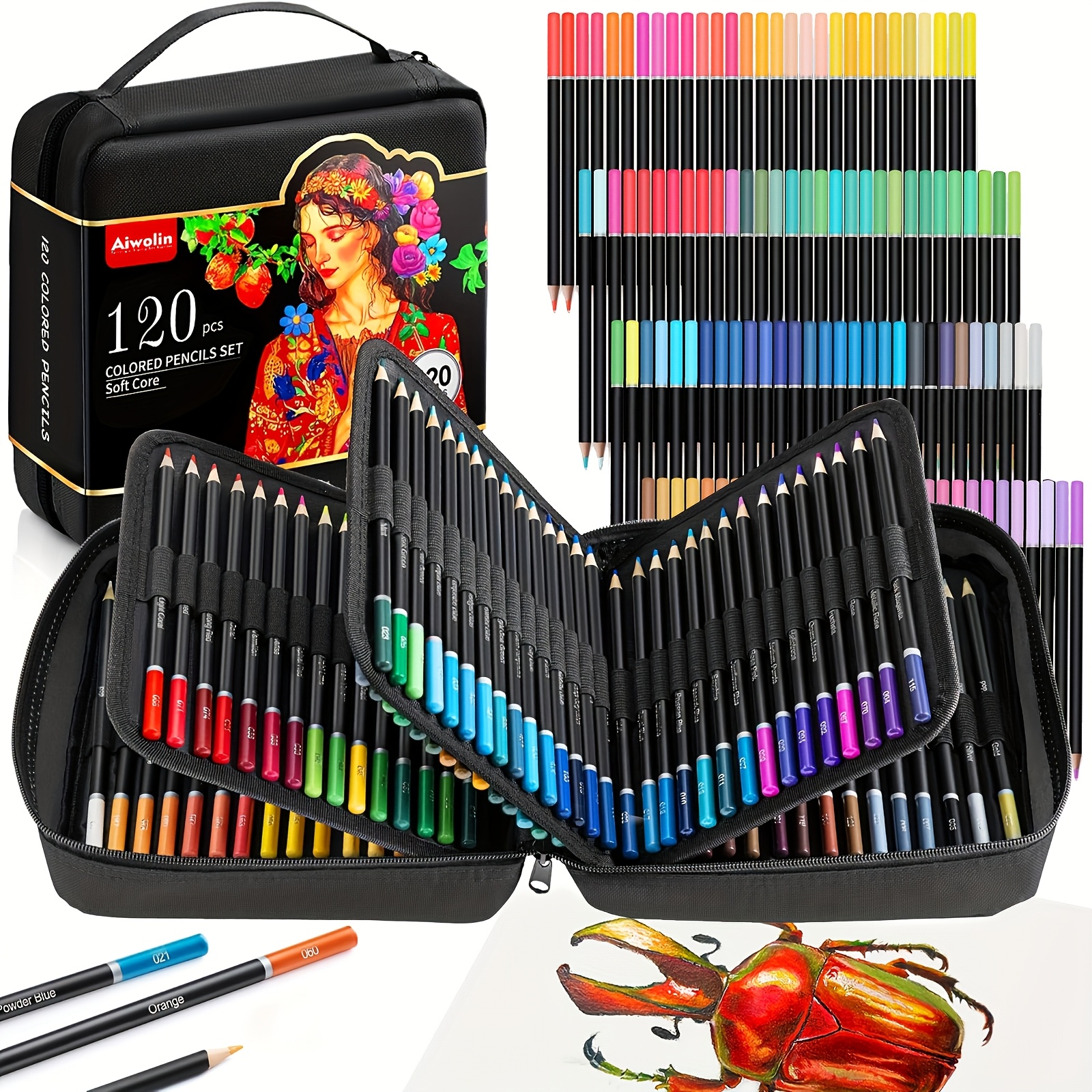 TEMU 120 Vibrant Colored Pencils, Art Materials For Adult Coloring Books, Featuring A And Oil-based Design, All In A Durable, Portable Zipper Case