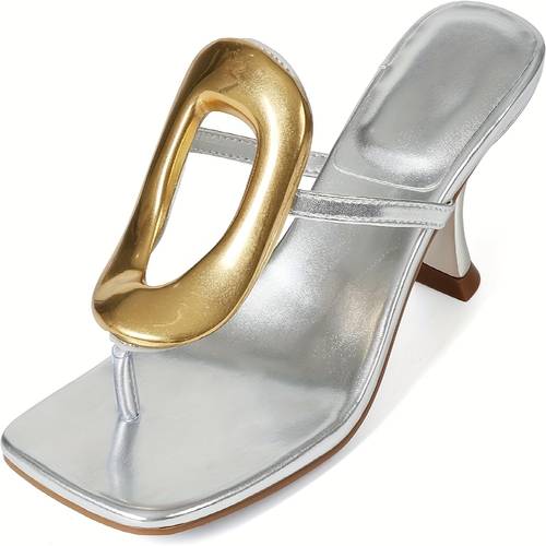 metallic women flip flops sandals kitten heels square toe colorful metal sexy fashion elegant dress summer beach sandals