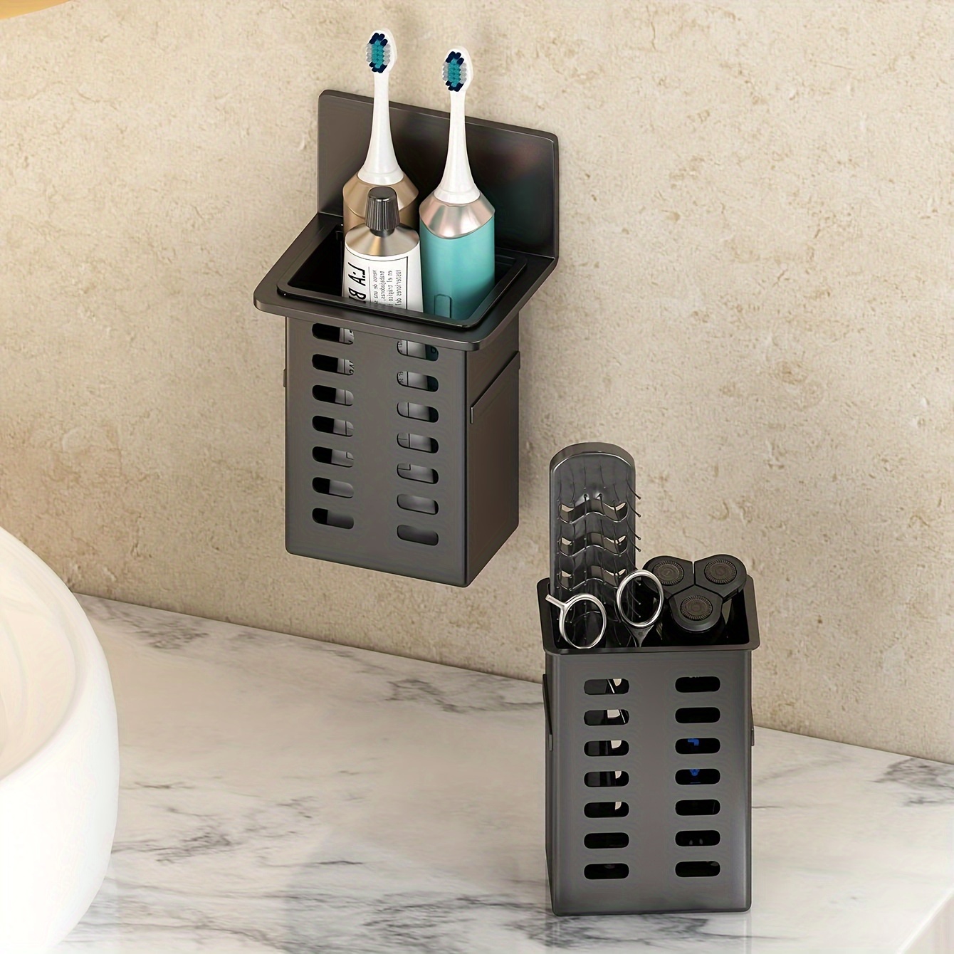 1pc Toothbrush Holder For Bathroom, Wall Mounted Toothbrush Storage Rack, Bathroom Storage Organizer, Bathroom Multifunctional Toothpaste Toothbrush Container, Bathroom Accessories
