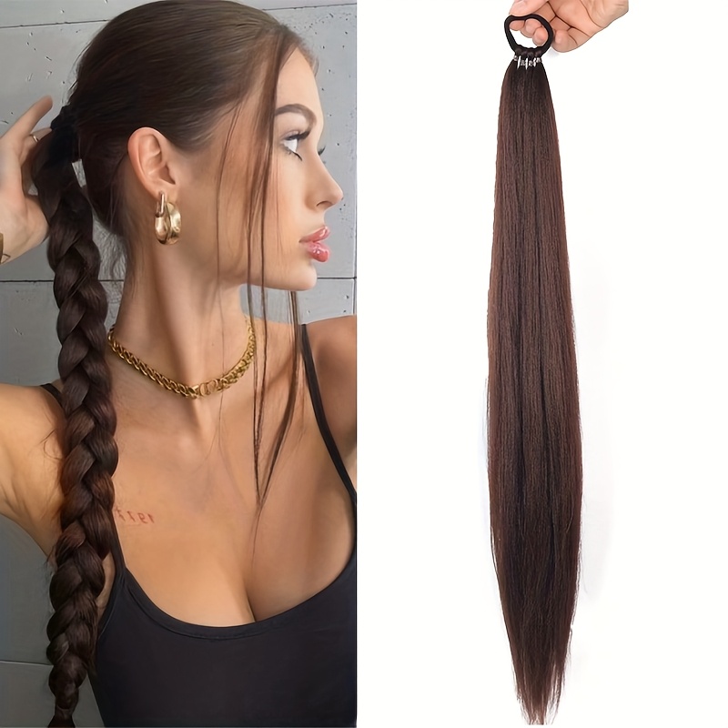 Braided Ponytail Extension Synthetic With Hair Tie Around The Hair Braided Extension Tail Rubber Band Hair Ring 28 Inches