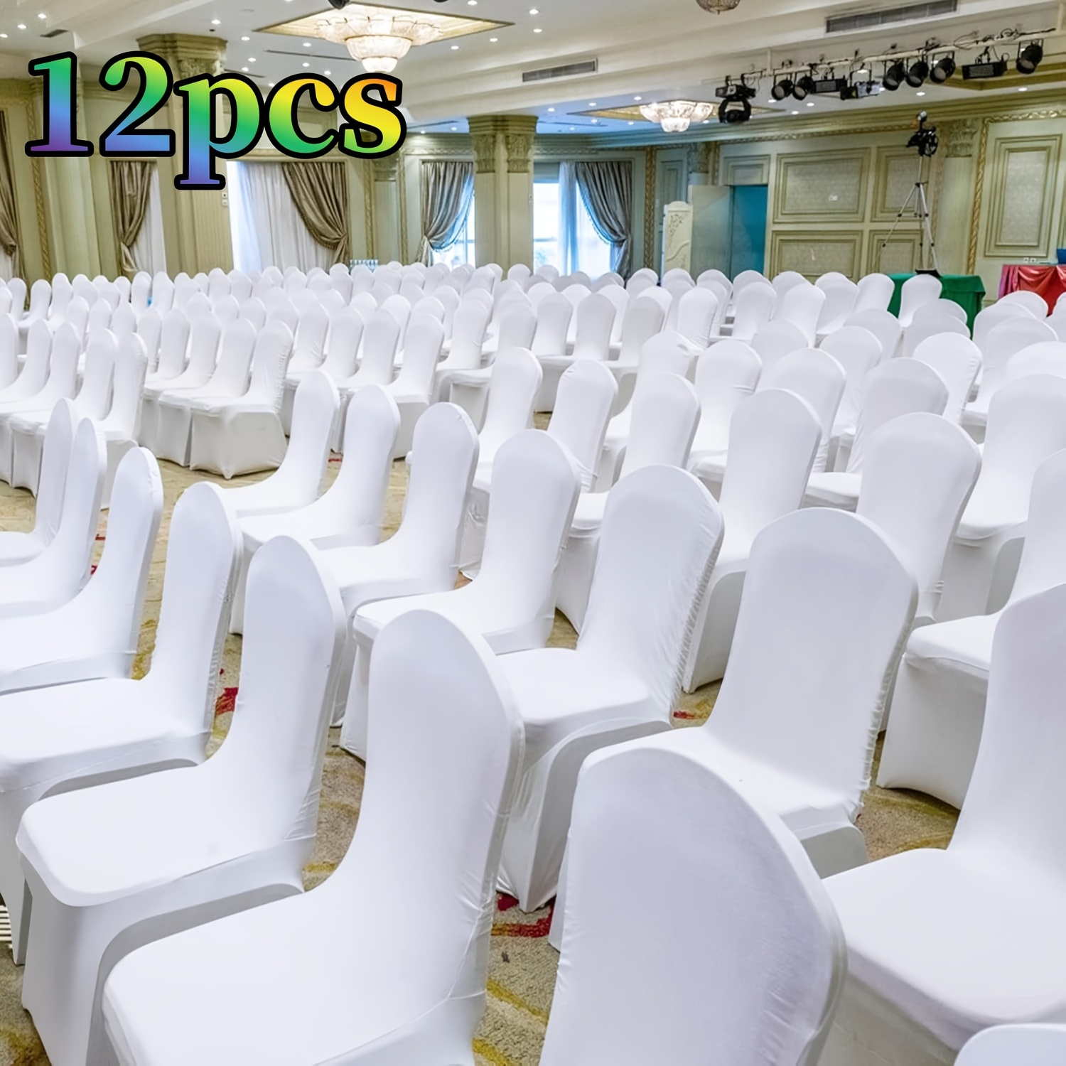 TEMU 12pcs Chair Cover Sets White Universal Chair Covers Chair Covers Stretchy Chair Covers Chair Covers For Party Wedding And Christmas Decorations