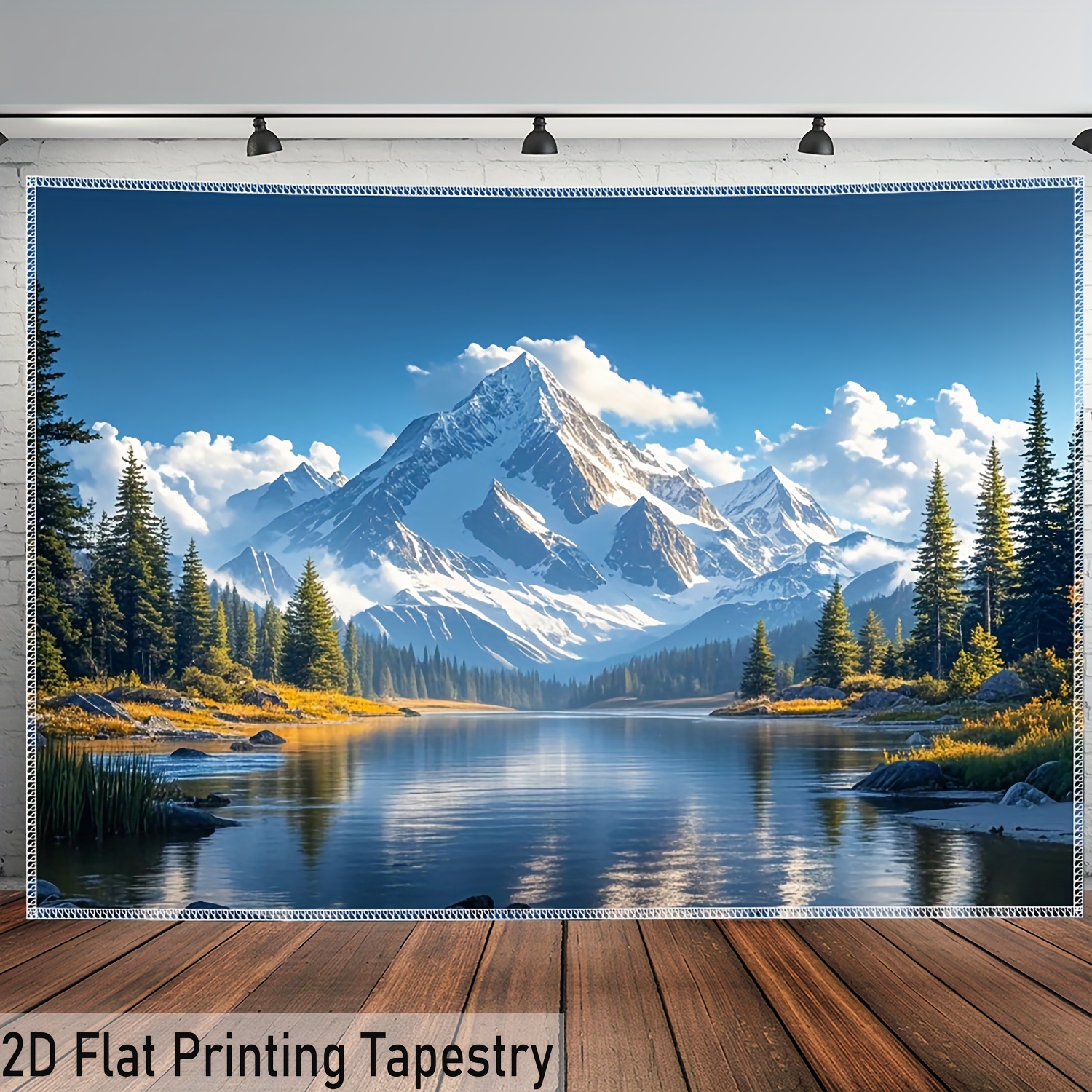 TEMU 2d Flat - 2d Flat - [2d Flat Printing] 1pc Ultra Large Size Lake Forest Light And Shadow Natural Landscape Print Tapestry Birthday Gift Room