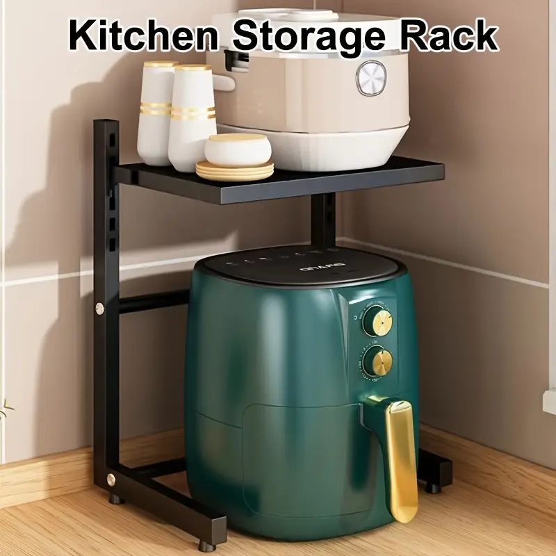 1pc air fryer storage rack metal countertop organizer for kitchen multi functional universal stand for rice cookers and small appliances space saving layered design no metal pipes included kitchen storage solution modern kitchen accessory metal construction air fryer accessories standing shelf Product details 2