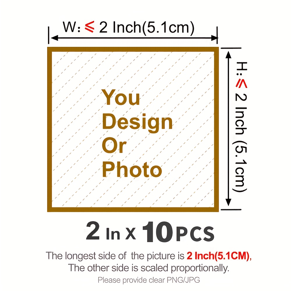 E-shop Benutzerdefiniertes Produkt 10 Stück, individuelles Wärmeübertragungsmuster, Größen sind 5,08 cm, 10,16 cm, 15,24 cm, 17,78 cm, 22,86 cm, 27,94