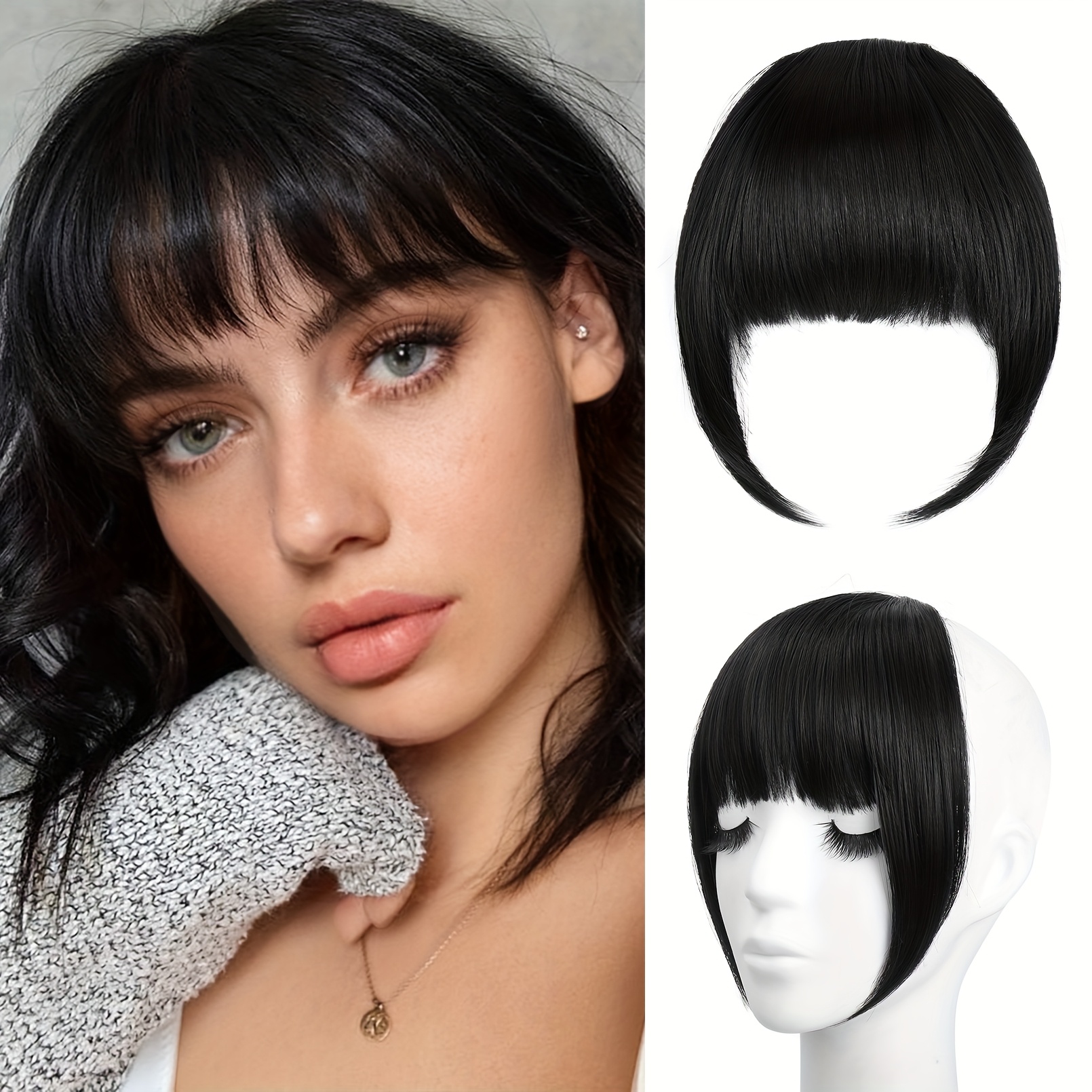 womens clip in bangs natural look   bangs extensions with temples   no   needed straight hairstyle for everyday     fringe hairpiece glossy   details 0