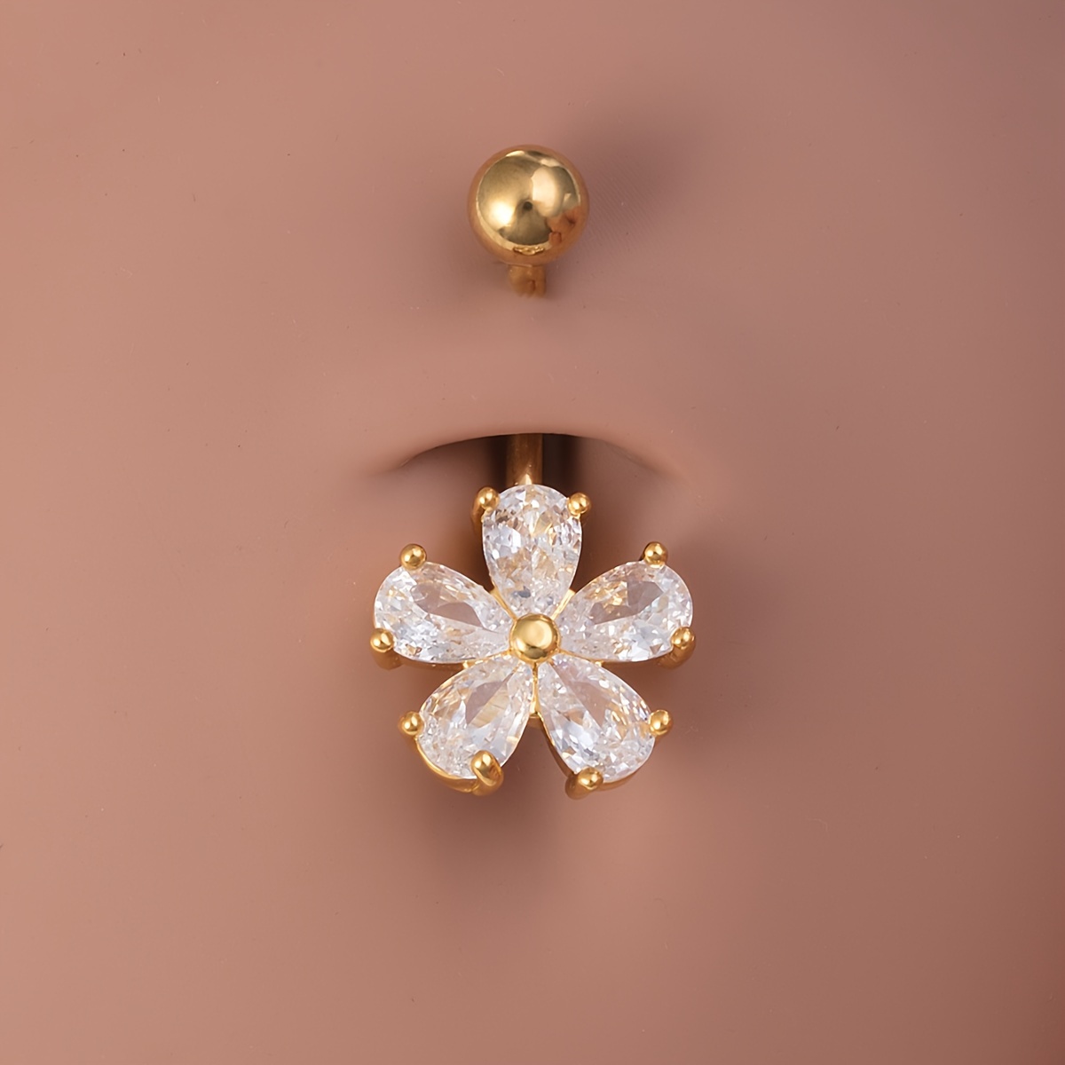 1pc Zirconia Flower Belly Button Ring Stainless Steel Cute Navel Piercing For Women Men Body Jewelry