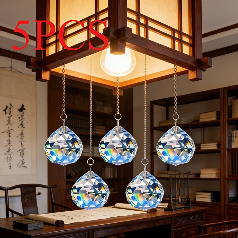 E-shop 2D-Flach, 5 Kristall-Anhänger, , Raumdeko, Wanddeko, handgefertigte Kristallkugel-Ornamente, Sonnenlicht-Brechungskugeln, geeignet für