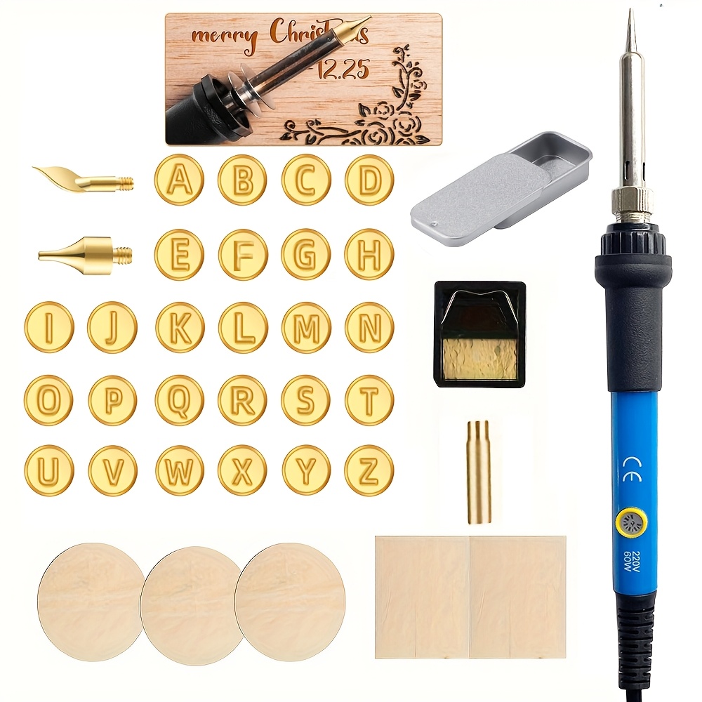 

38pcs Iagluamga Wood Burning Tips Letters Kit, 60w Adjustable Temperature For Switch Professional Wood Burner Pen Tool And Accessories, Metal & Plastic Material, Plug, 220-240v Power Supply