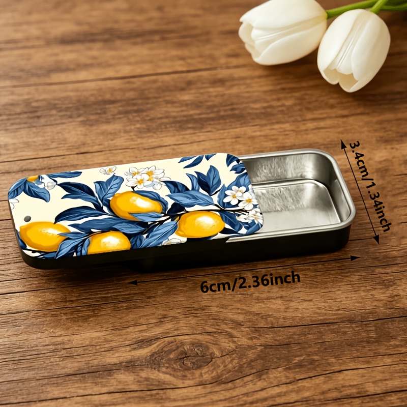 TEMU 1pc Metal Matchbox, Designed In Of A Lemon Tree Branch. This Compact Sliding- Used As A Decorative Storage Solution. , Not Contain Matches