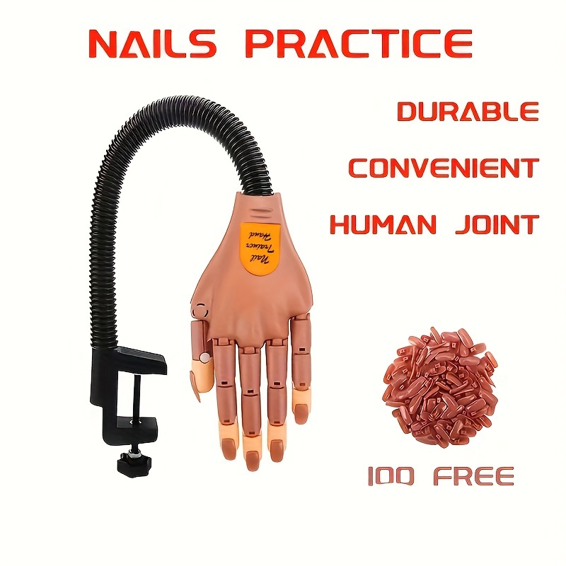 

Flexible Mannequin Hand For Acrylic Nails Practice, Movable Nail Training Tool Kit With Nail Tips, File & Clipper, Durable Abs Material, For Professional & Beginner Artists
