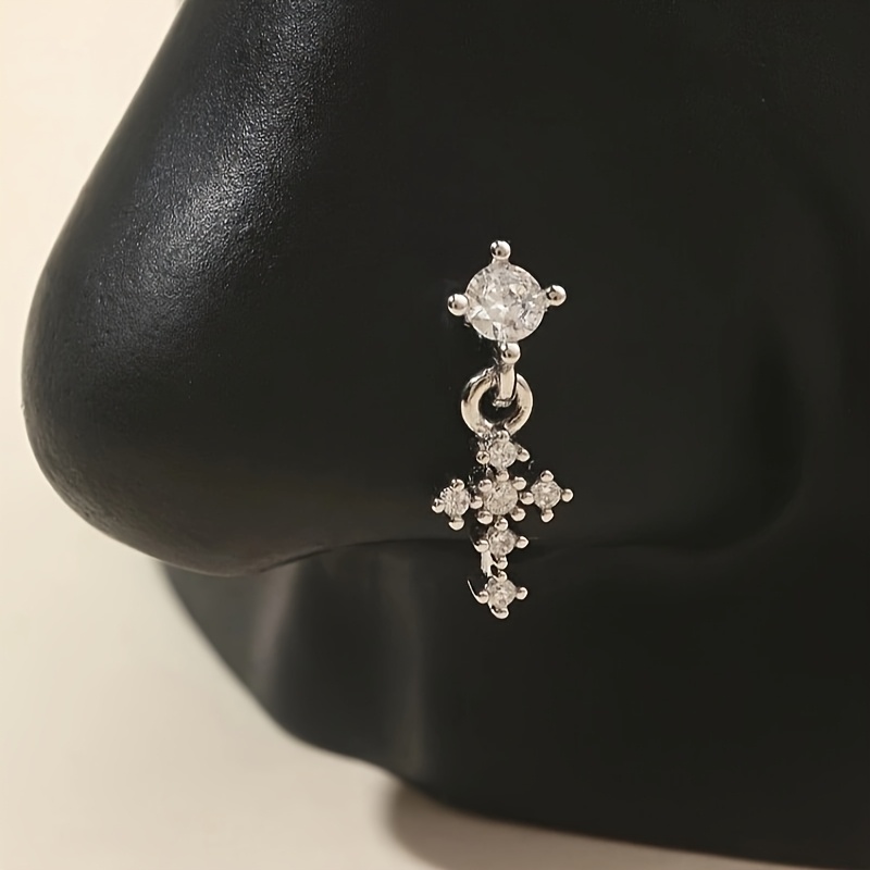 1pc Vintage Boho L-shaped Copper Nose Stud With Sword Pendant - Sparkling Cubic Zirconia Accents, Ideal For & Gifting