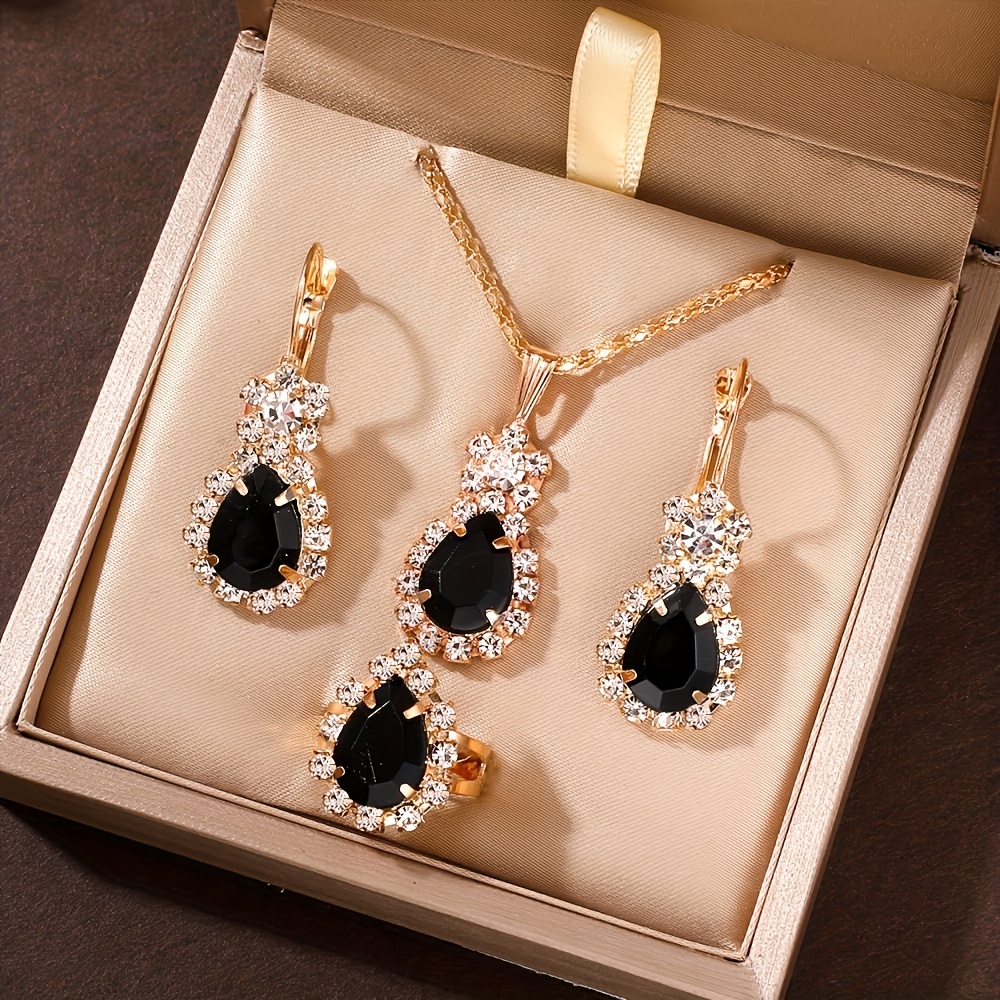 TEMU 4pcs Women's Fashion Elegant Jewelry Set 1pc Necklace, 2pcs Earrings And 1pc Ring Suitable For Daily Wear All Year Round - Gift For Wife, Mom,