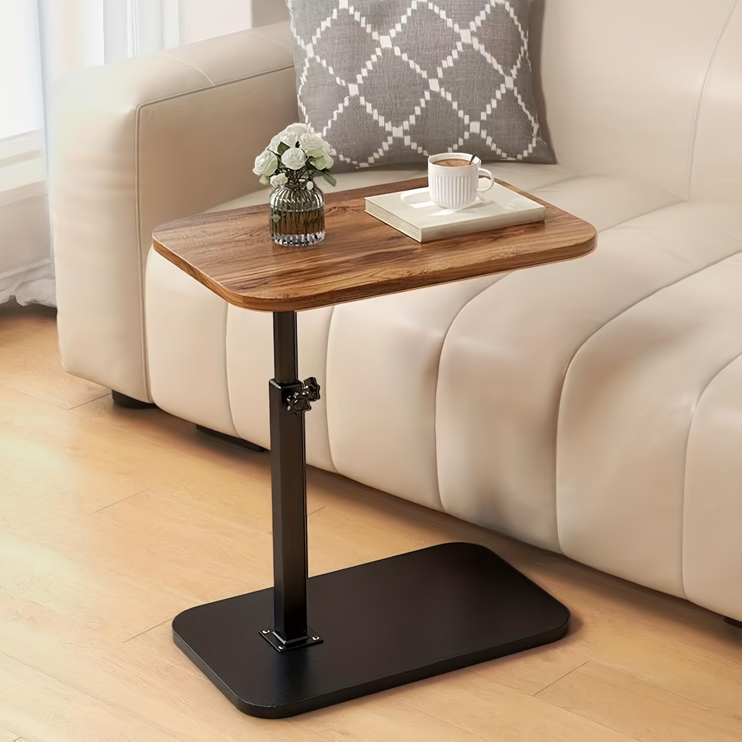 height adjustable sofa side table with laptop holder coffee tray heavy duty oak veneer retro modern end table 22 33 5 height adjustment sturdy metal base foldable tray space saving   room bedroom