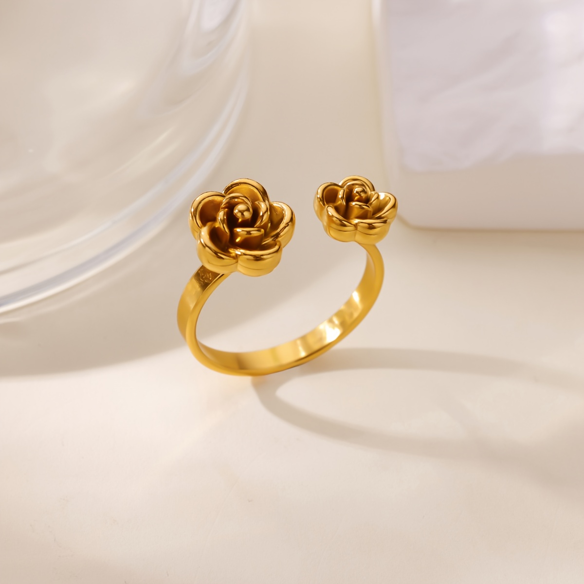 TEMU Flower 1pc Ring, 304 Stainless Steel Fashion Elegant Cute Flower Romantic Ring, Proposal Wedding Party High-end Jewelry Accessory Gift, For