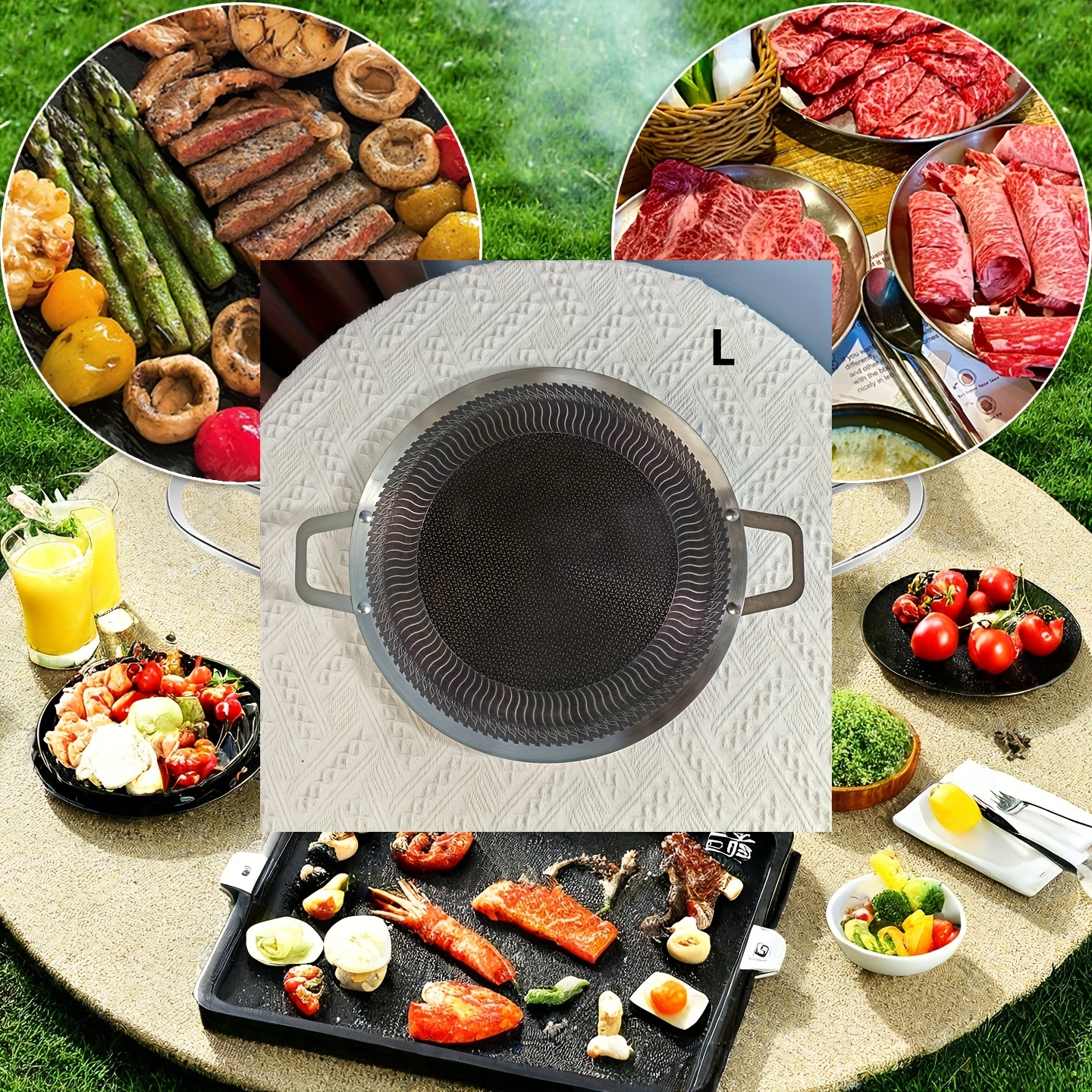 TEMU Planche de BBQ et Poêle à Griller d'Extérieur en Acier Inoxydable - pour Camping/ , Cuisson Intérieure/Extérieure. Compatible avec les