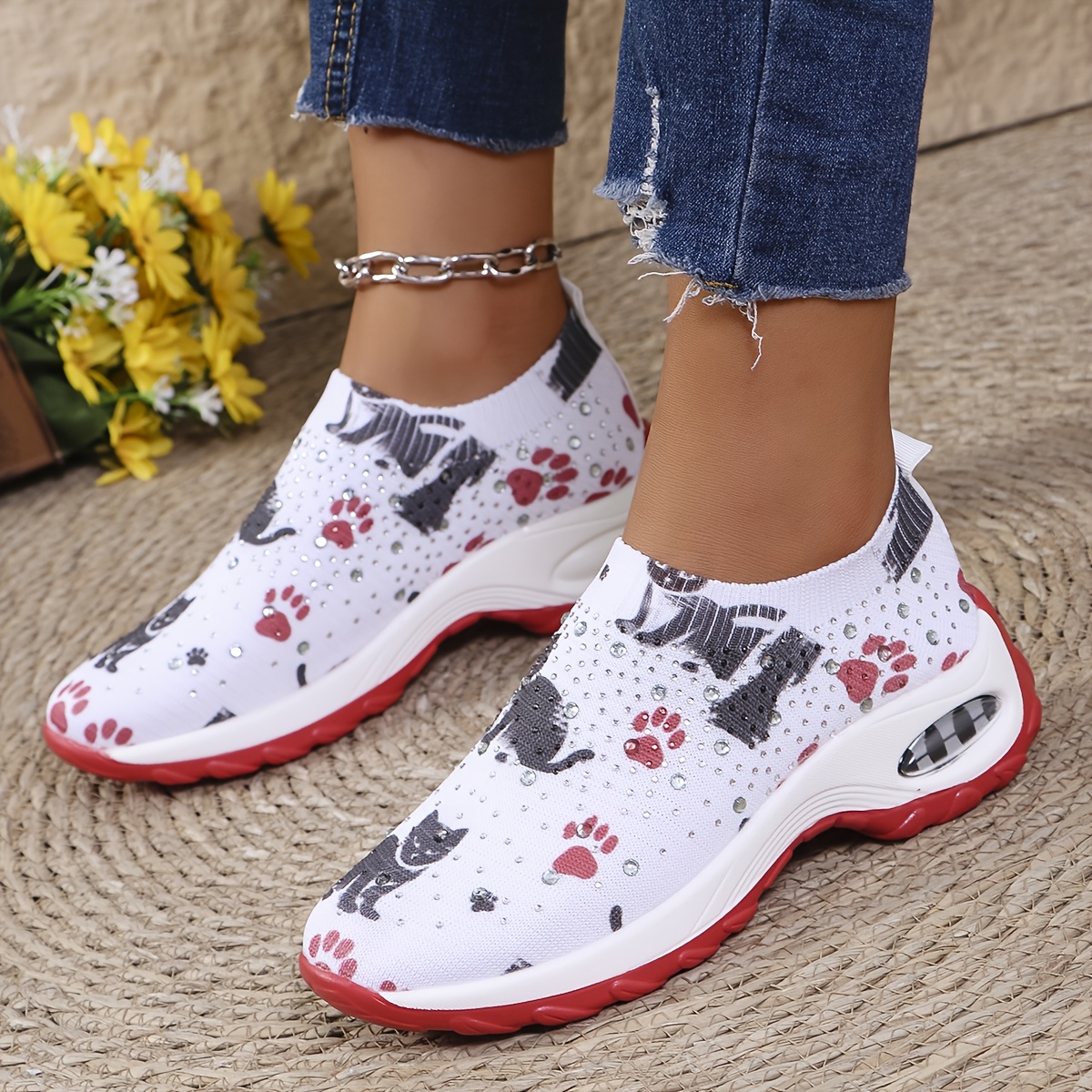 Image of Women's Casual Sneakers, Breathable, Lightweight And Comfortable With 3d Printed Cat Pattern, Fashionable Women's Shoes, Couple Sneakers, Elastic Fabric, Women Shoes