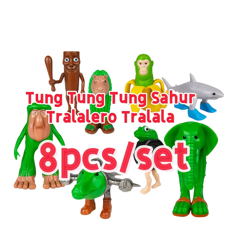 TEMU 8pcs Collectible Figurine Set, Tung Tung Tung Tralalero Tralala Collectible Decorative Sculptures, Desktop Decorative Figurines, Toy Figurines