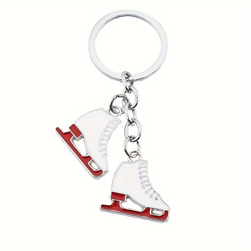 TEMU 1 Fashionable Vintage Silvery Enamel Skate Keychain - Winter Sports Alloy Pendant, Perfect For Bags, Wallets, Cars And Zipper Decoration, Purse