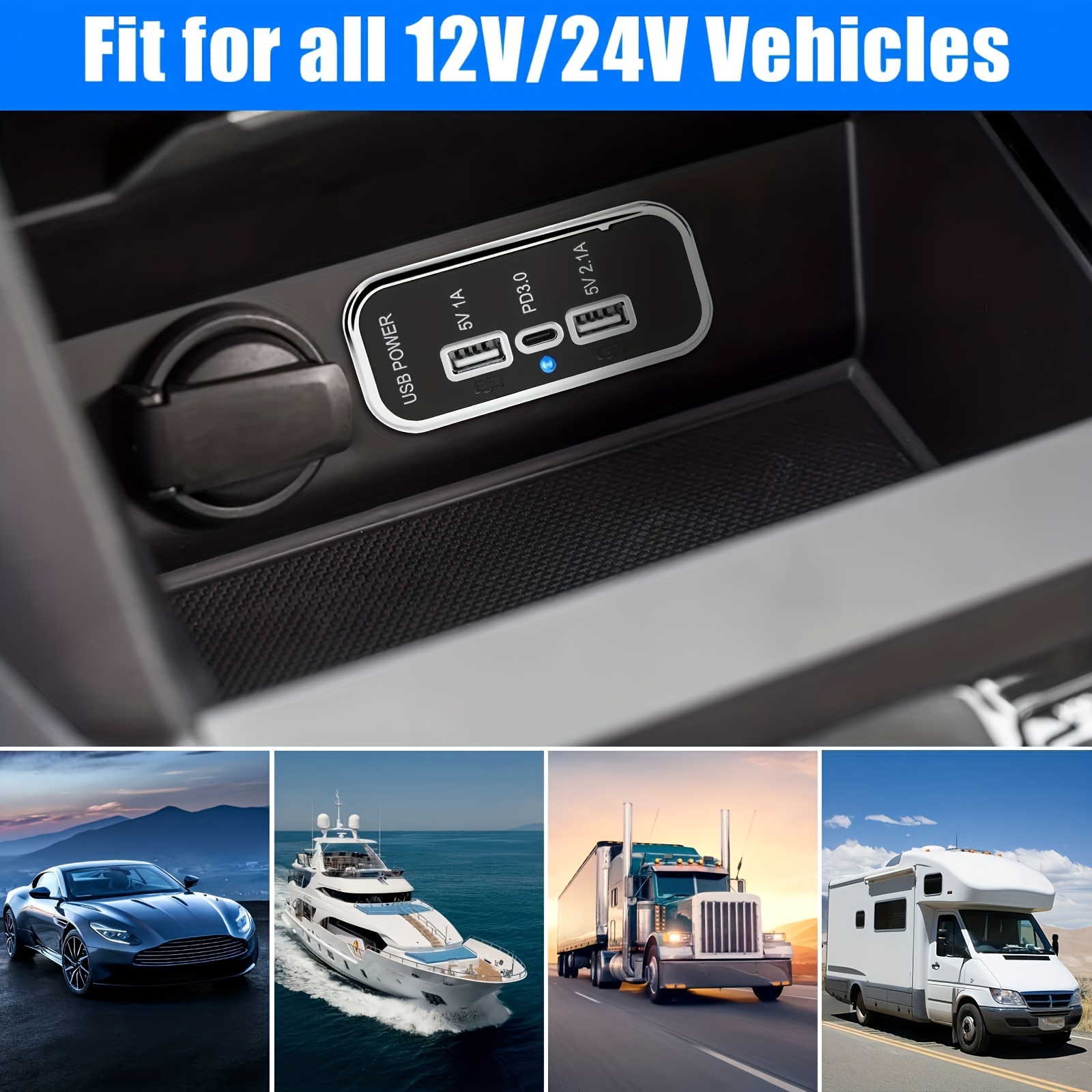 Prise USB Voiture 12V-24V Double Port 3.1A - Chargeur USB Camping Car Bateau Idéal Pour Téléphone Et Tablette