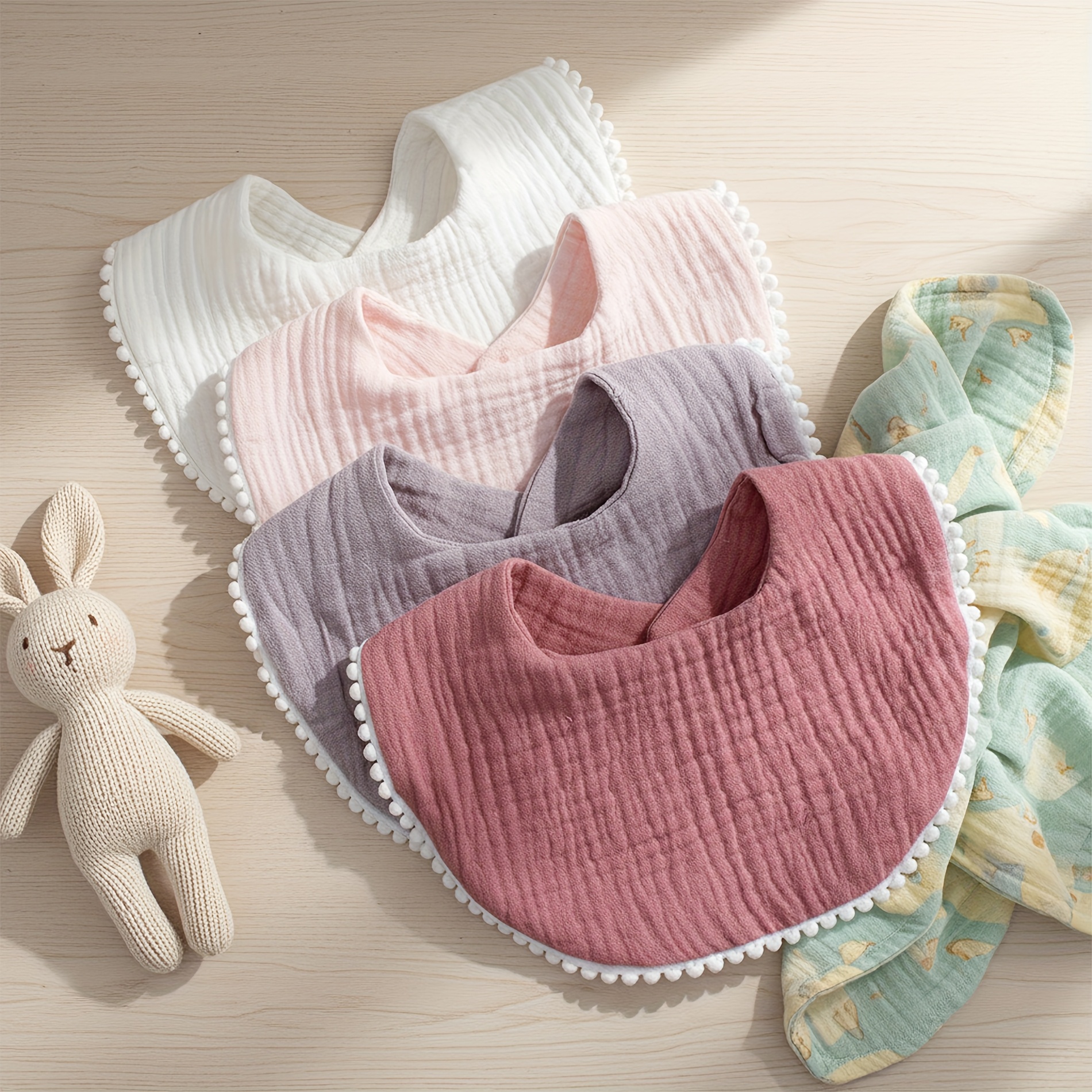 Baby Wipes, Bibs, Girls' Gauze Lace Bibs, 4pcs Set, Cute Baby Wipes, Suitable For Daily Use