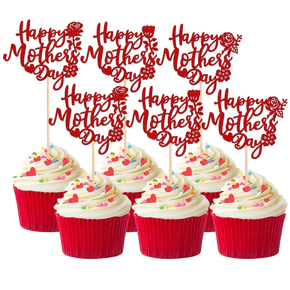 15 Pcs Happy Mother's Day Cake Topper Purple Pink Orchid