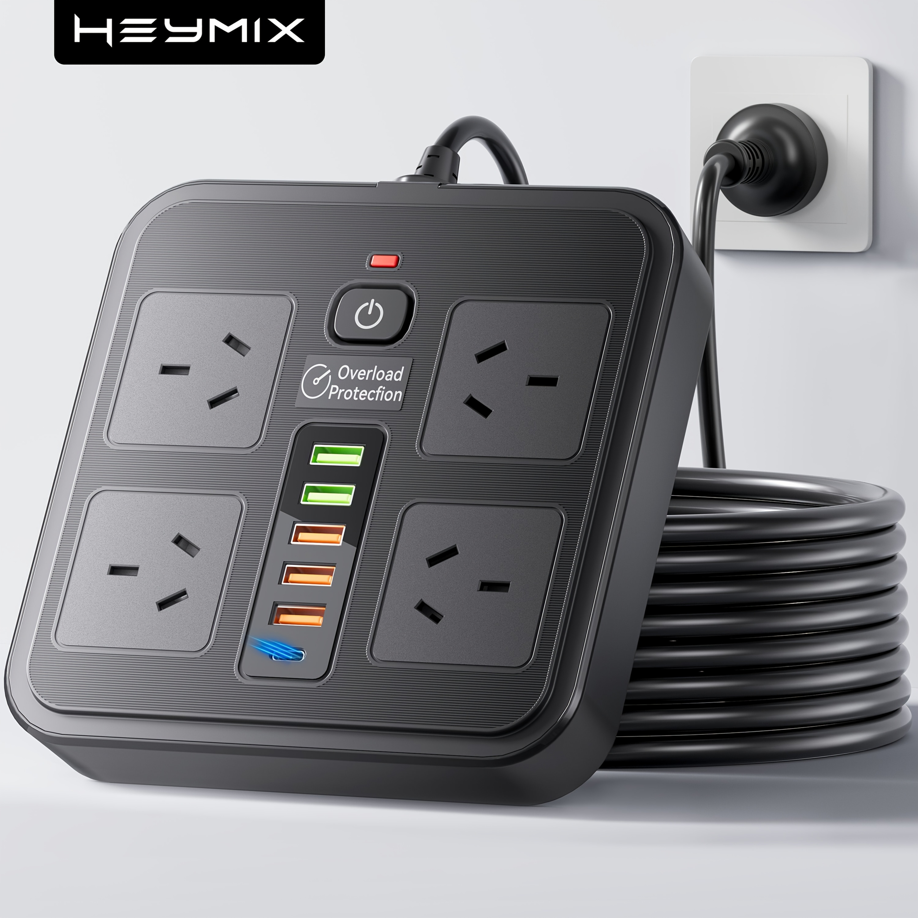  powerboard usb 9in1 10in1 14in1 power strip usb c power board   protector with 4 outlets 1 8 meter power extension cord with 1 usbc 5 usb 2500w   protection wall mountable for home office