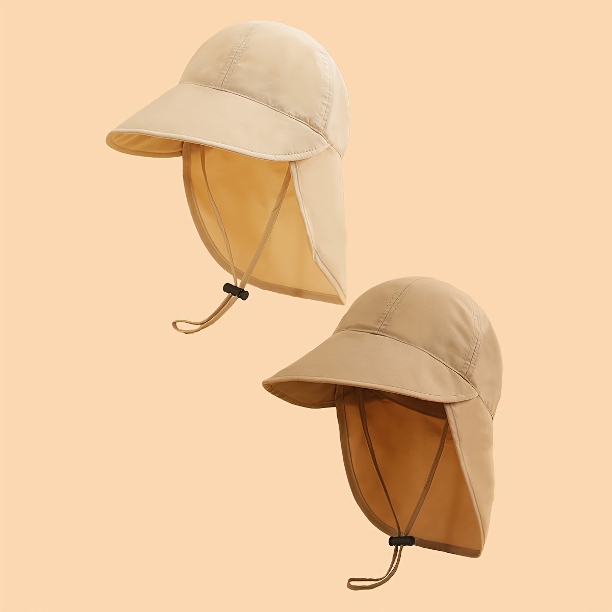 Image of 2pcs Bucket Hats, Neck Flap Sun Hats, Adjustable Breathable Quick-dry Summer Beach Hats For Boys And Girls